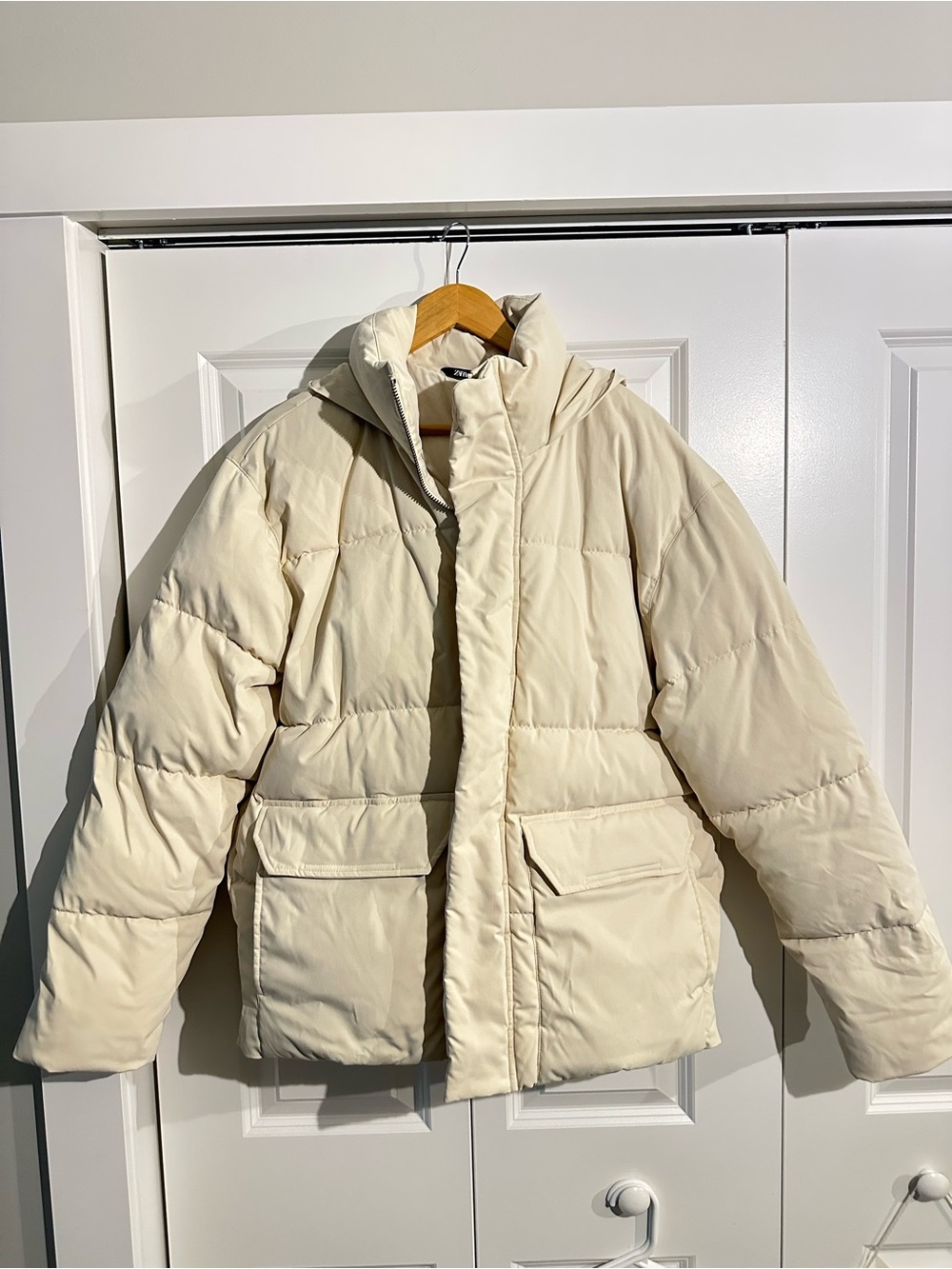 Zara Cream Hooded Puffer Coat
